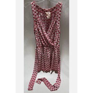 Robin K Belted Summer Shirt Red & White Geometric Design Junior's Size Medium